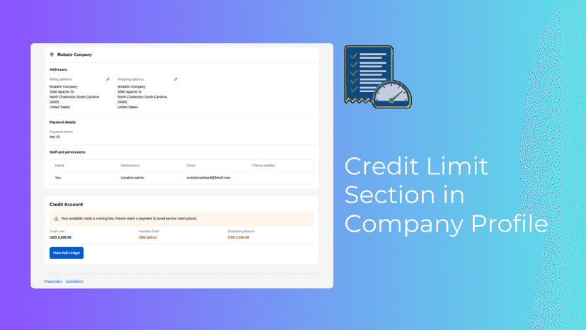 Credit limit in company profile