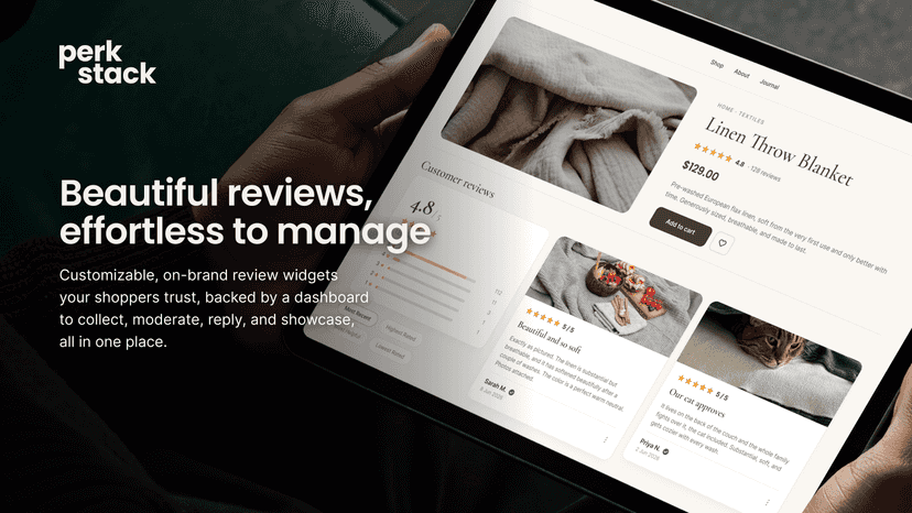 Branded review widgets on a product page, managed in one place