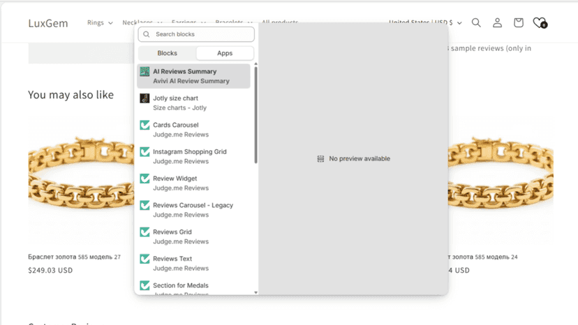 Visual widget customization using Shopify Theme Editor app block
