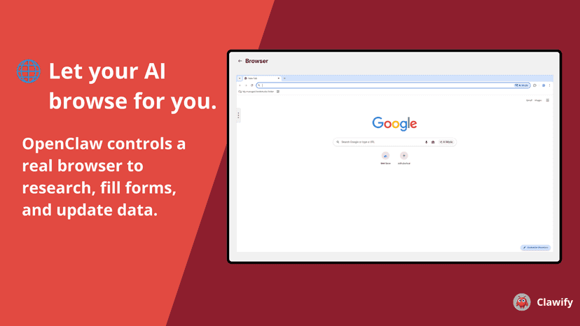 Browser tool letting Clawify AI control a real web browser