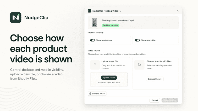 Choose product video visibility and source