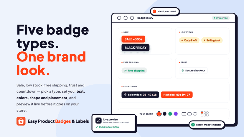 Badge editor styling trust, sale and countdown badge types