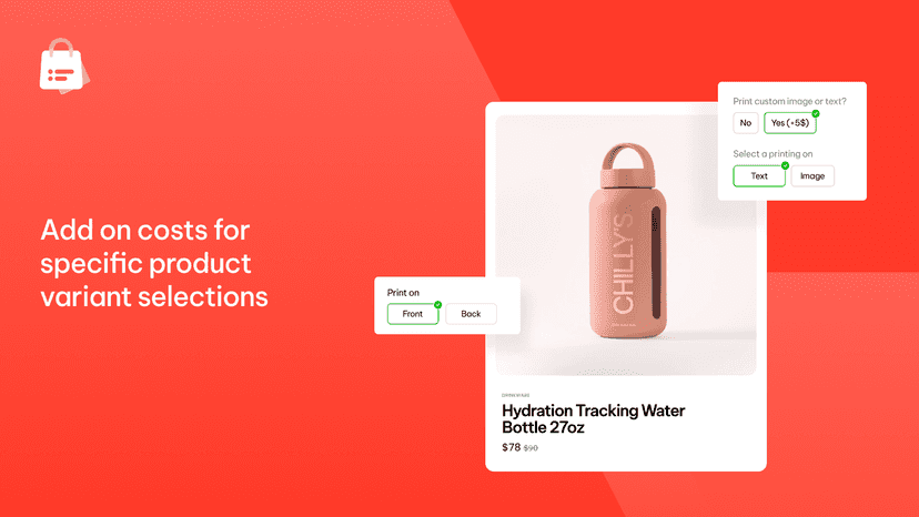 Add on costs for specific product variant selections