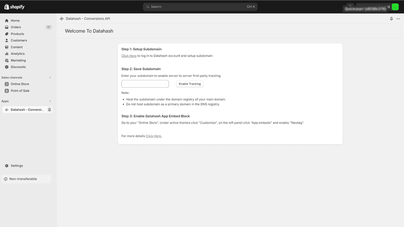 datahash conversions api capi step 2 sudomain setup