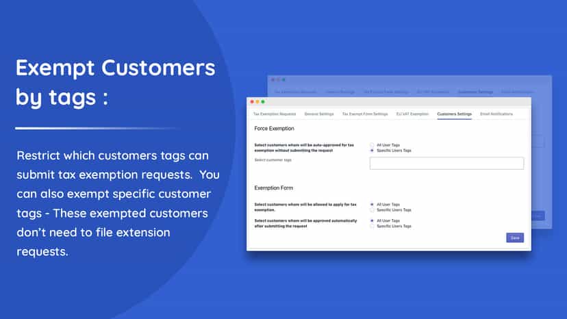Tax exempt specific customers by tags
