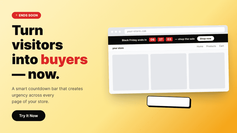 Countdown bar at the top of a storefront product page