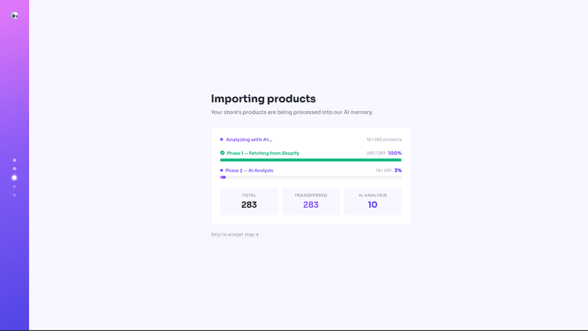 AI catalog synchronization and product import onboarding view