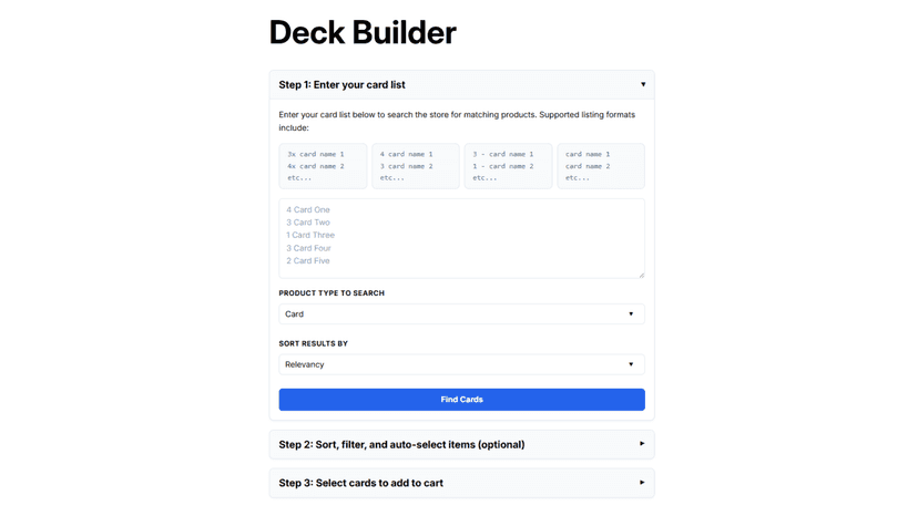 Deck Builder Landing Page