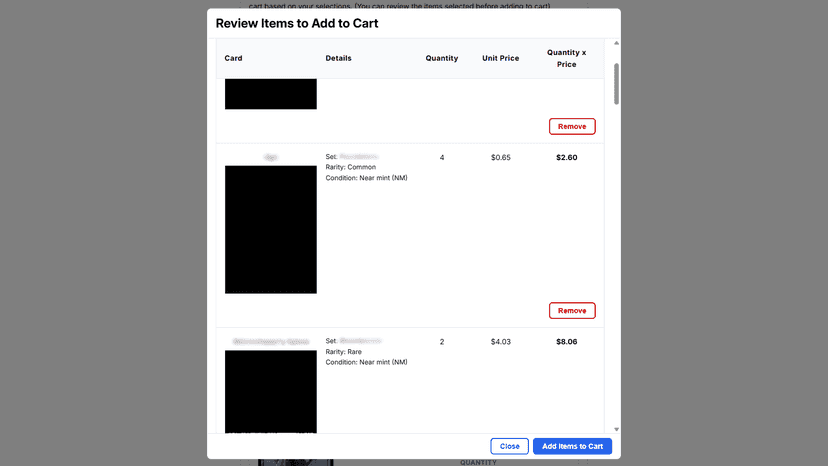 Auto select items review