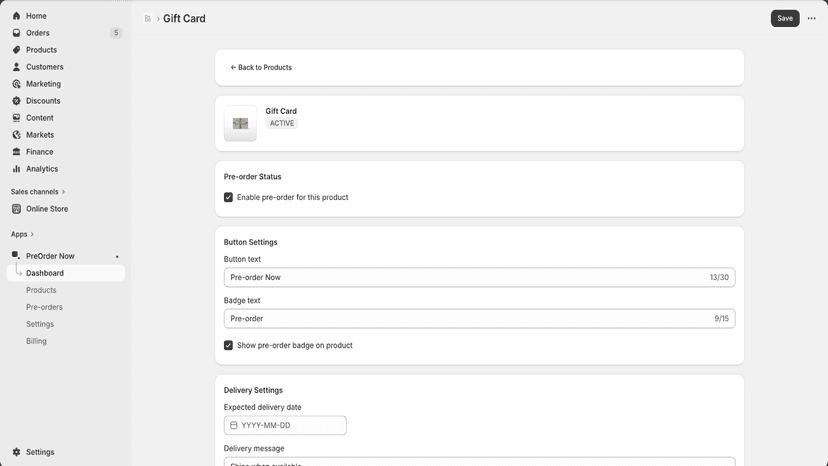 Product configuration page