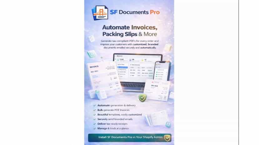 Showing automated invoice generation, document history, template
