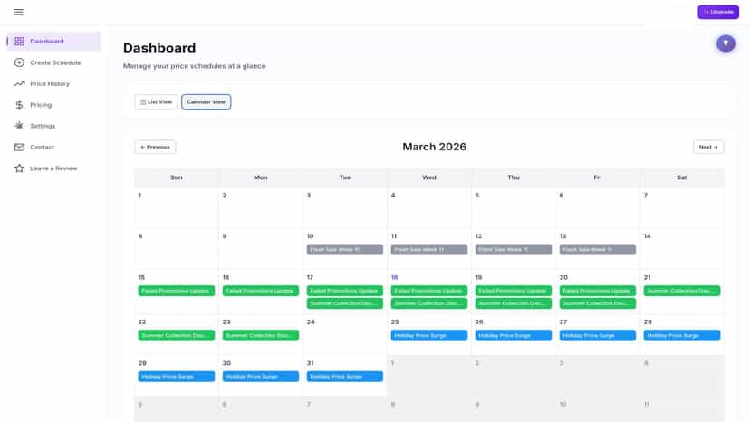 Visualize price schedules with a simple calendar view