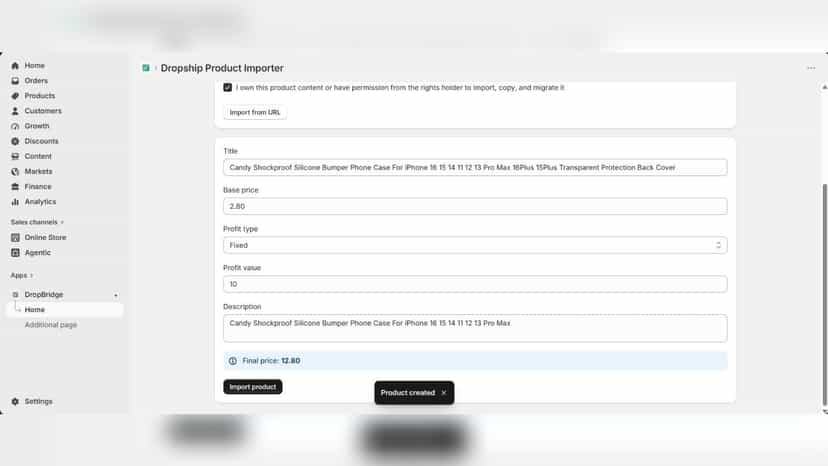 setting a fixed profit of 10 and creating the product