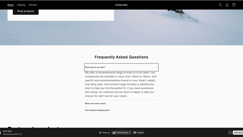 FAQ section live on the storefront
