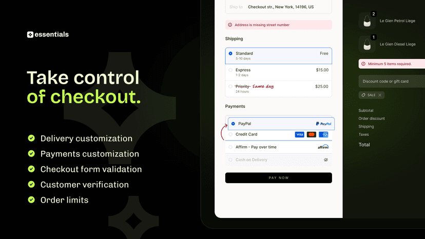 Essential Checkout Customizer payment & delivery customization
