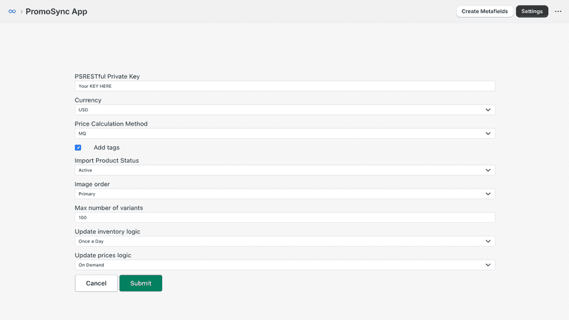 PromoSync Settings
