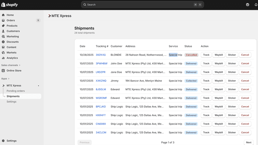 Manage shipments