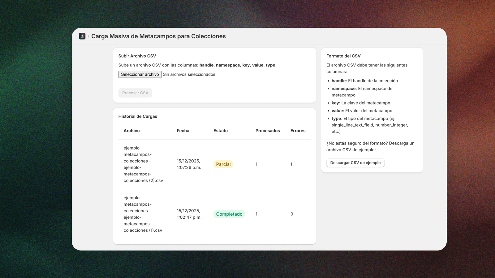 Vista general de la importación