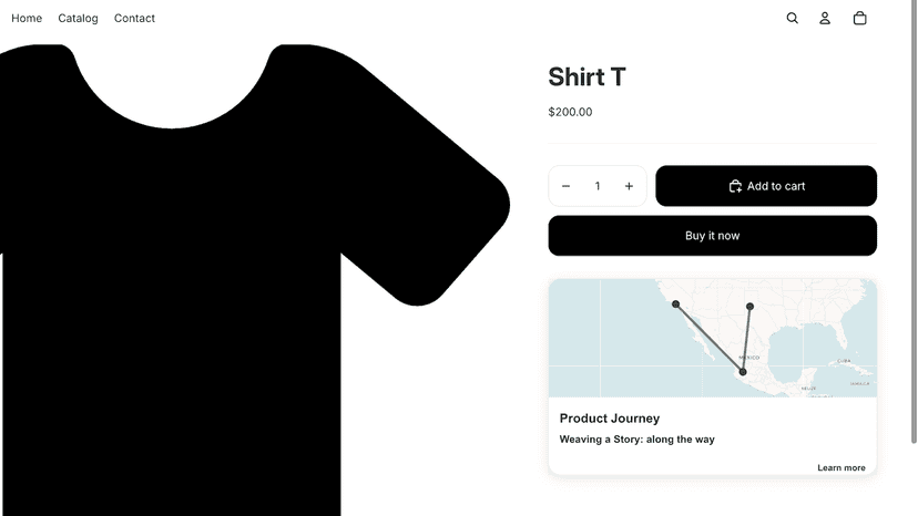 Product journey widget showing a map