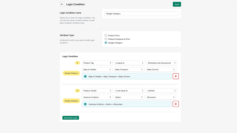 Logic condition for Price, Compare Price, Gogole category