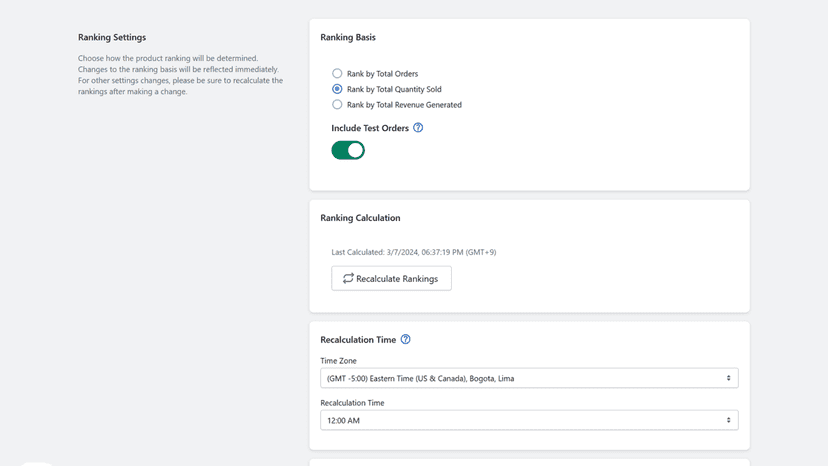 Ranking settings