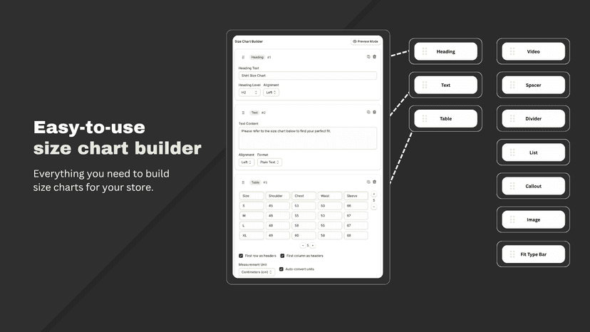 Size Chart Module Builder: 10 Module Types