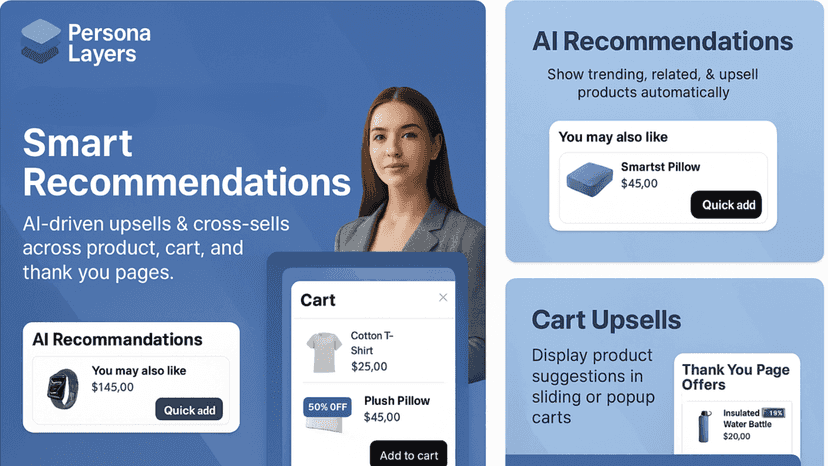 AI Recommendations, Thank You Upsells, Cart Suggestions