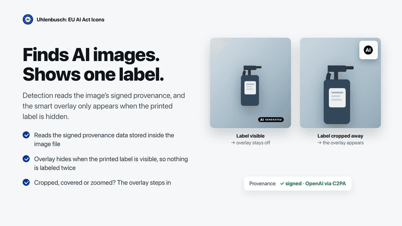 Finds AI images. Shows one label.