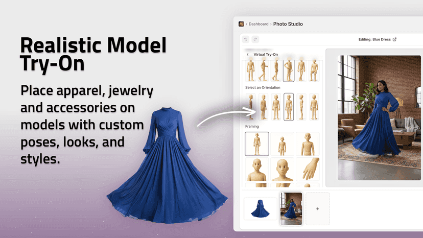 Try-On apparel, jewelry and accessories on realistic models.