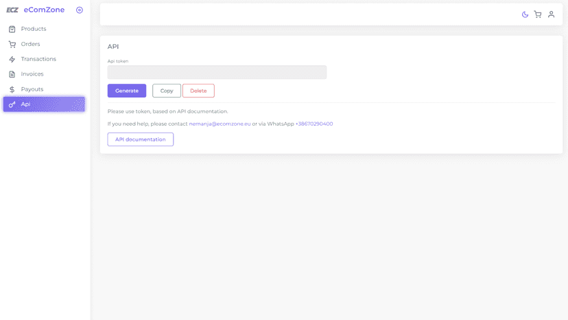 eComZone dropshipping platform api page
