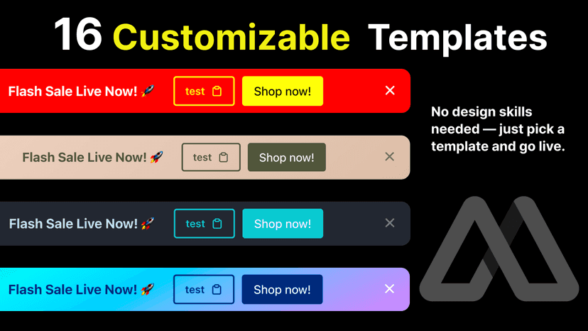 16 customizable templates with color, CTA, and layout options