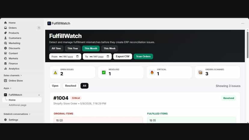 FulfillWatch Dashboard