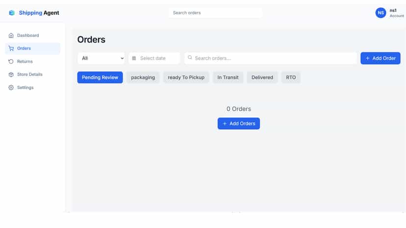 Orders list with shipment and tracking details