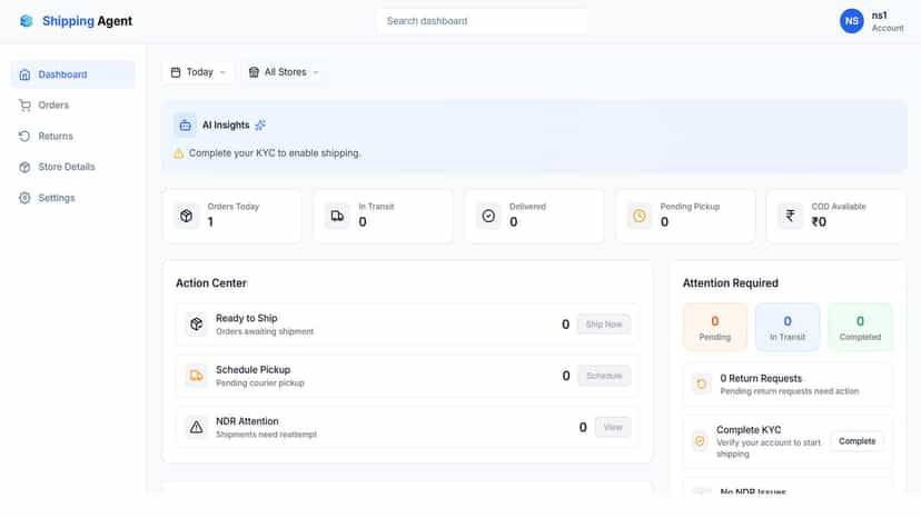 ShipAgent Pro dashboard overview