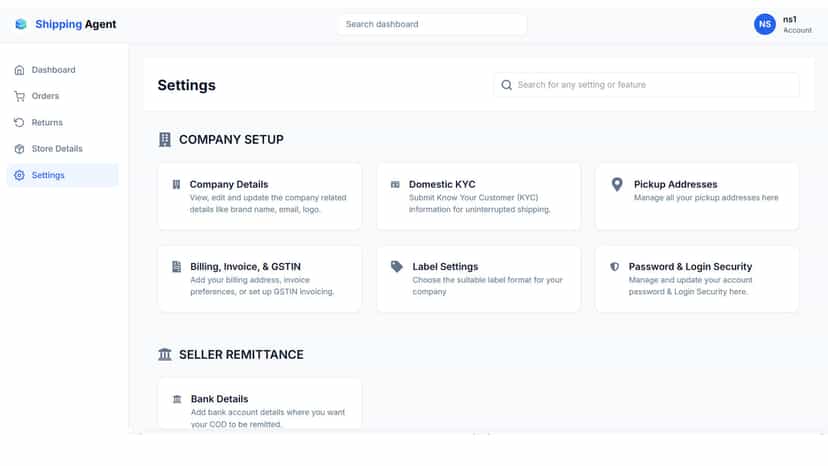 ShipAgent Pro settings and configuration page
