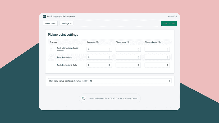 Pickup point settings