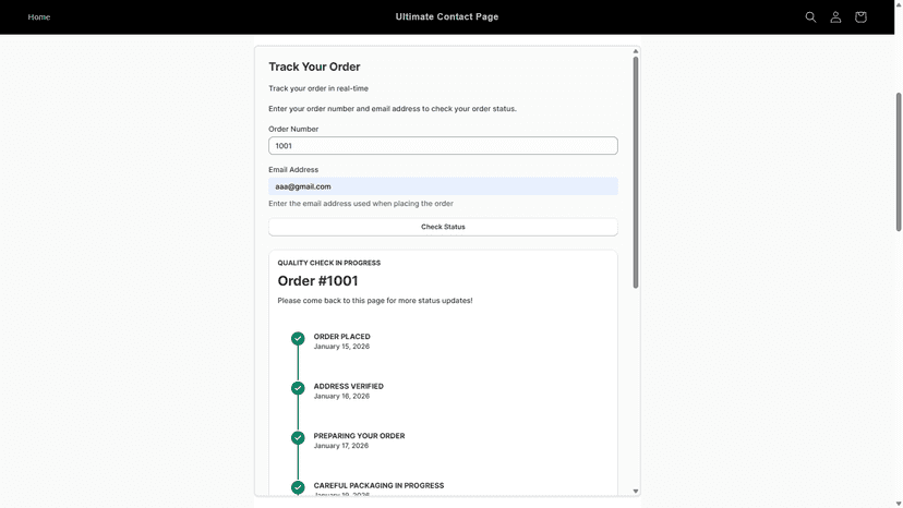 End user - Customised Order Status