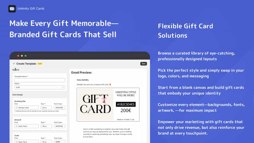 Shopify gift cards, custom gift cards, persinalized gift cards