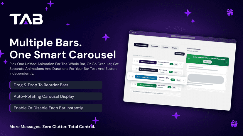 App dashboard rotating carousel settings