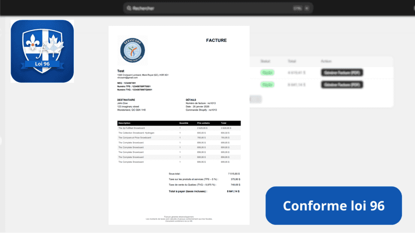 Générez des factures PDF en français conformes à la loi 96