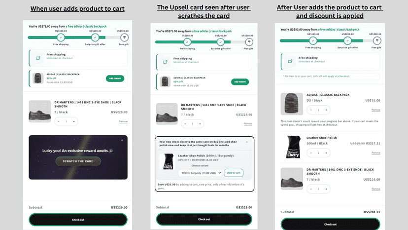 Shopify storefront cart drawer with a Boon AI upsell card showin