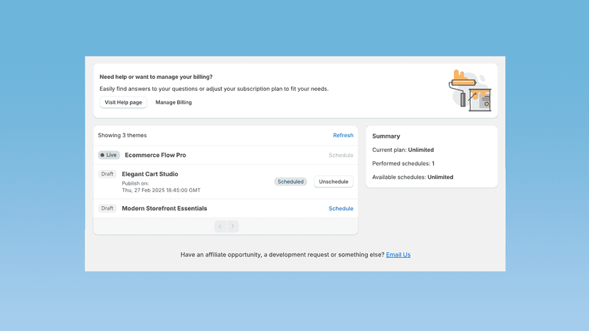 Tool for scheduling theme publishing with date and time options
