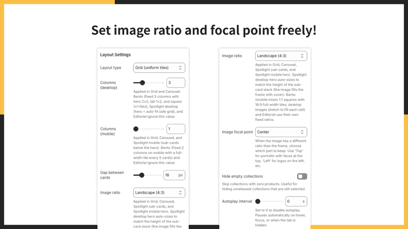 Set image ratio and focal point freely!