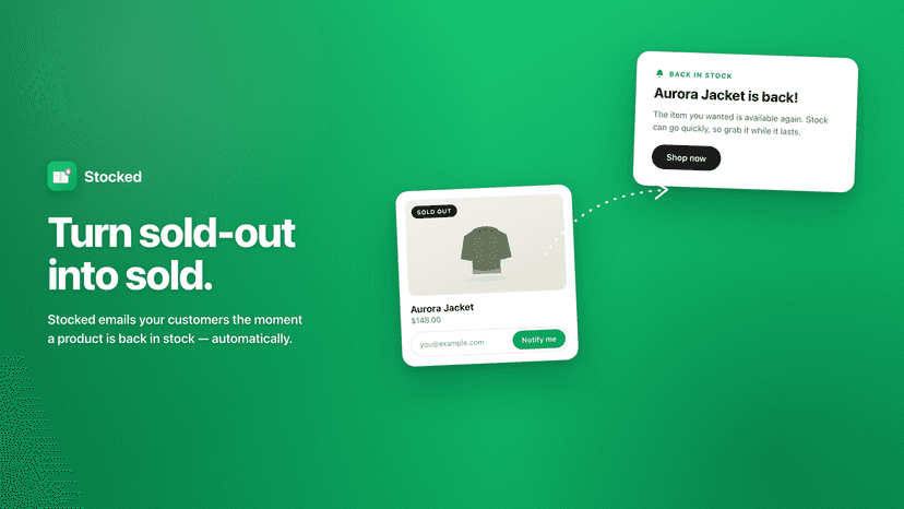 Stocked sends automatic back-in-stock emails when items return.