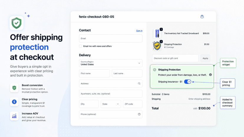 Fenix Shipping Protection checkout widget