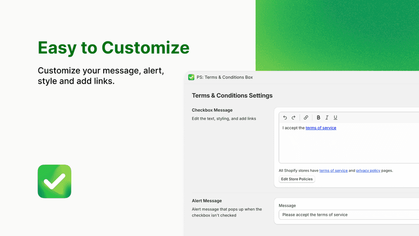 Preview of checkbox customization dashboard.