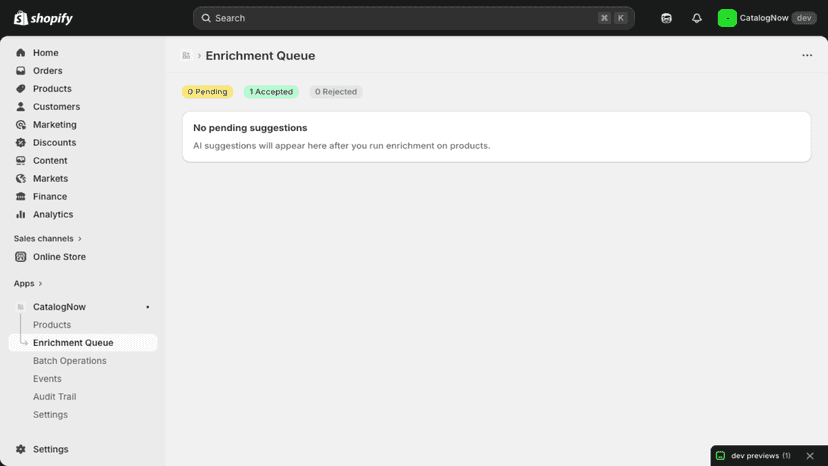 Enrichment queue with accept, edit, and reject actions