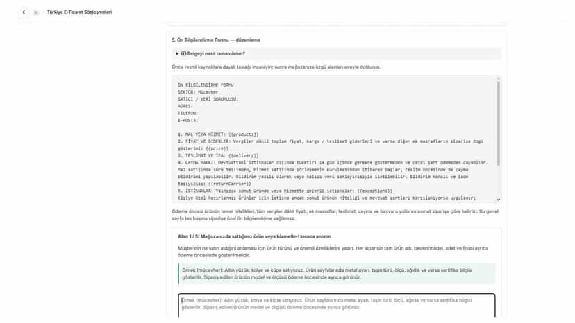 Belge düzenleme adımları ve metin önizlemesi