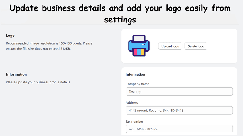 App settings page
