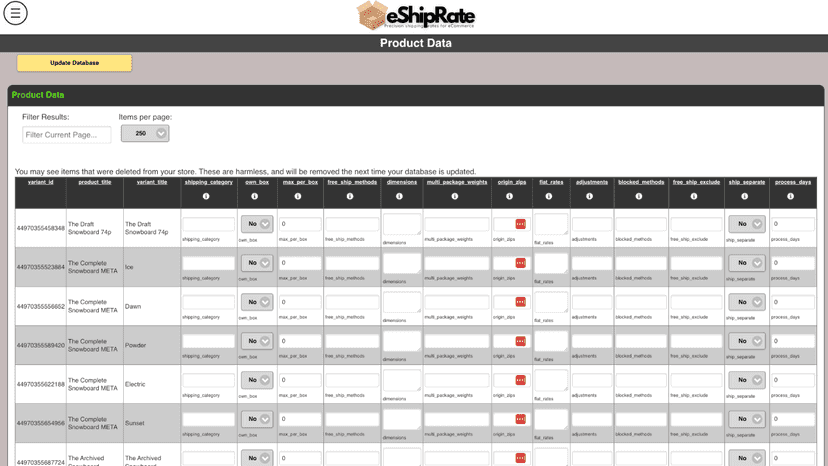 Easily manage shipping parameters for each item or use a CSV.